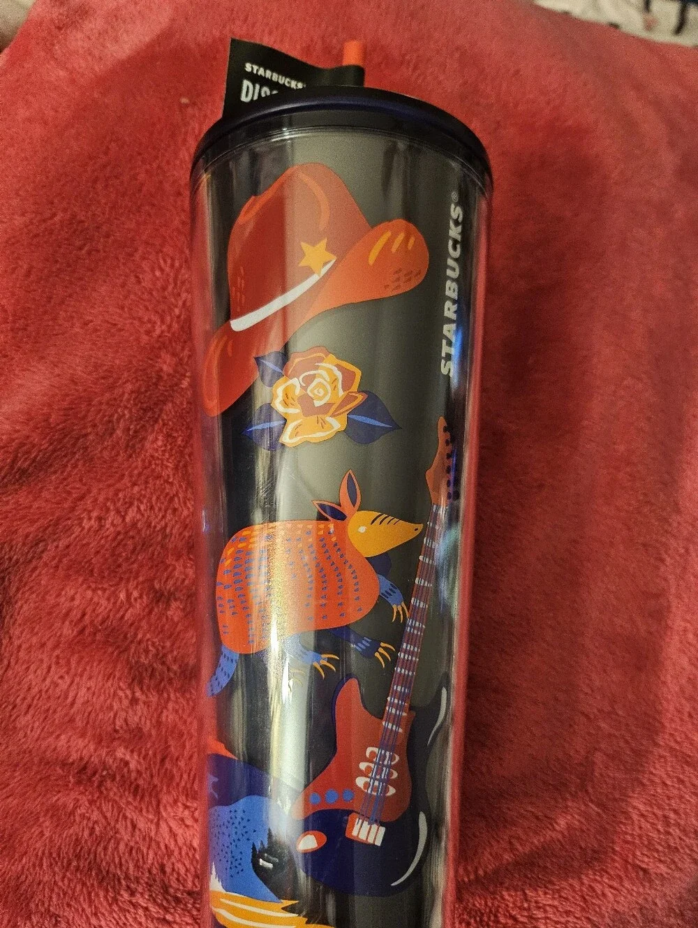 Starbucks Navy Tumbler with Orange and Blue Texas Design